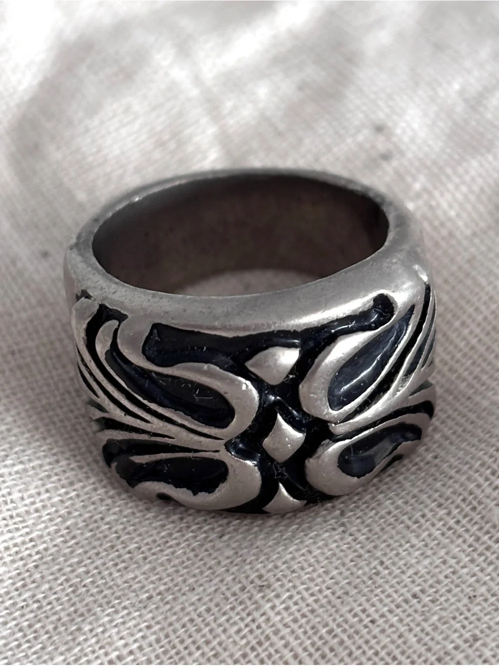 Black and Silver Steel Metal Tribal Edgy Punk Rock Ring